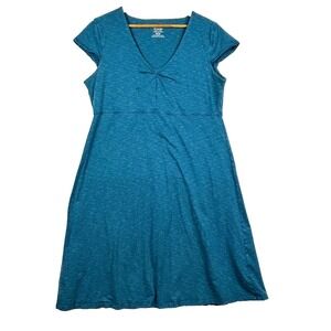 Toad&Co Rosemarie Org.Cotton Midi Dress XL Blue V-Neck Breathable Beachy Coastal